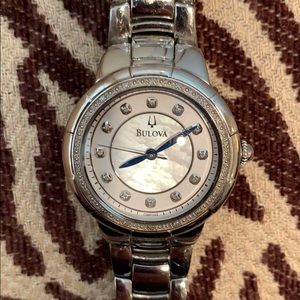 Silver Bulova Watch w/ Diamond Accents